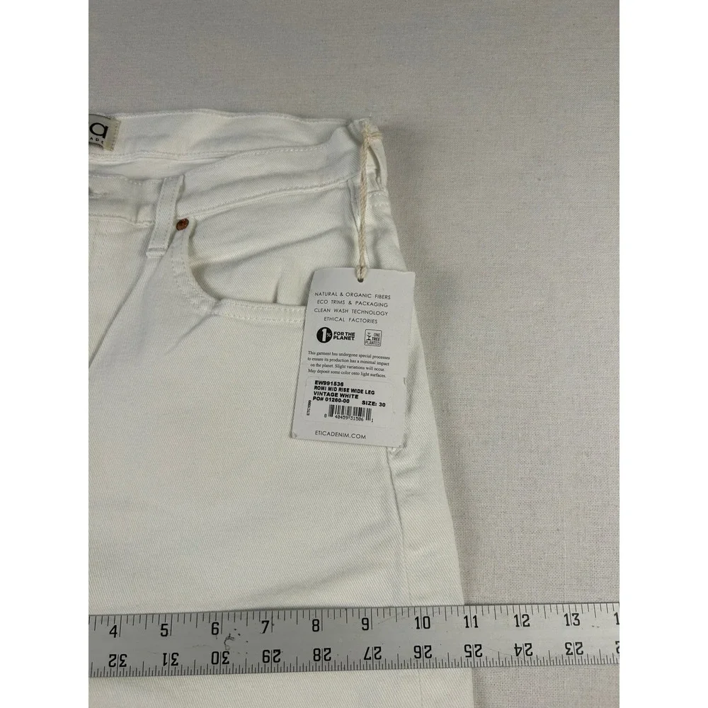 Etica Romi Mid Rise Wide Leg Jeans Vintage White EW991536 Size 30 NWT